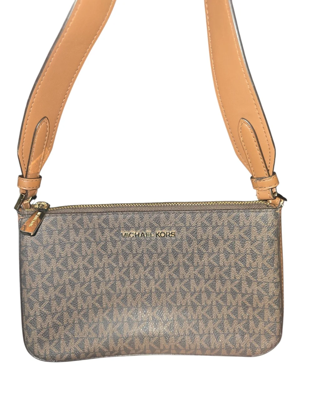 Michael Kors Tan Monogram Shoulder Bag with Gold Logo